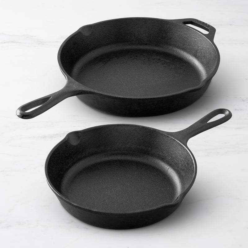 LODGE SEASONED CAST IRON SKILLETS (SET OF 2)