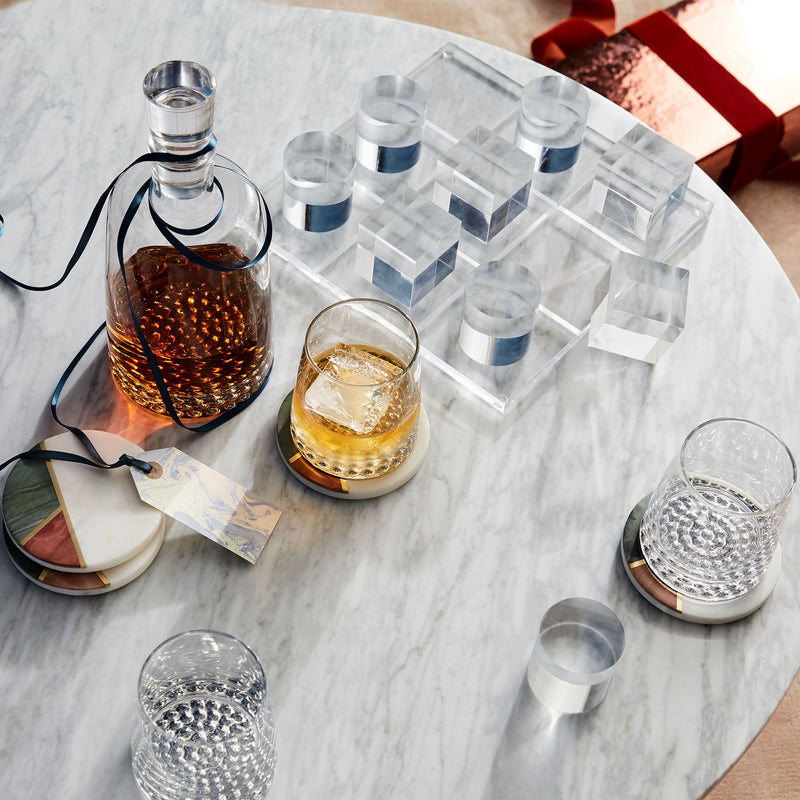 METALLIC BASE DECANTER & GLASSWARE