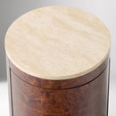 BEAUX TRAVELTINE & BURL NIGHTSTAND