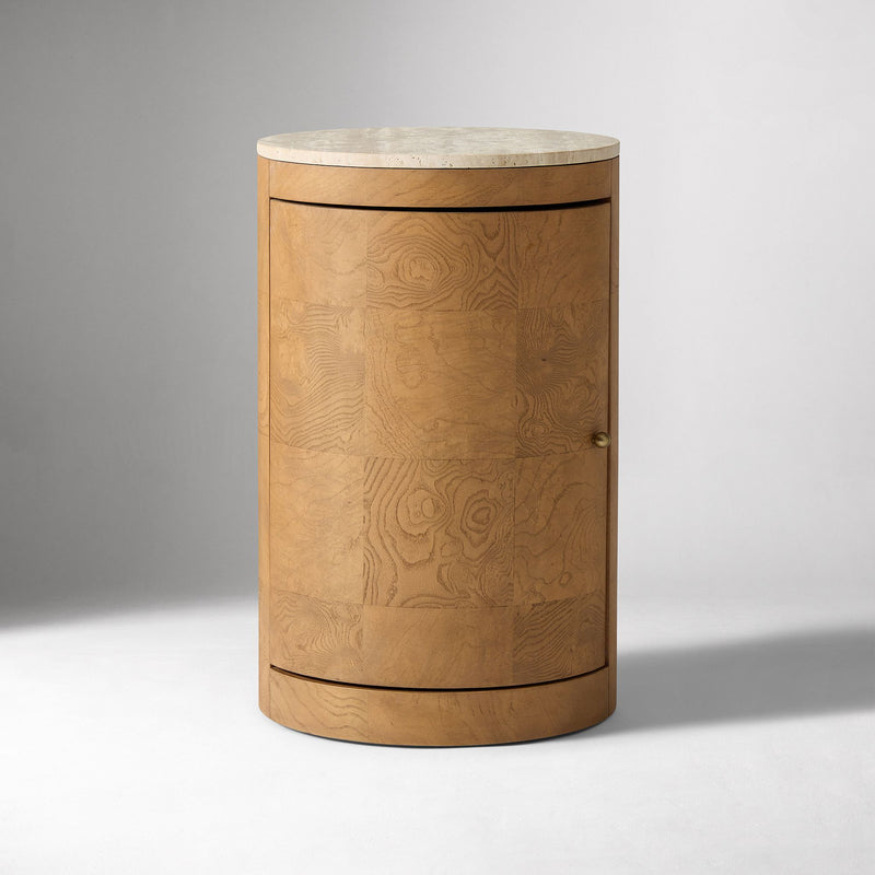 BEAUX TRAVELTINE & BURL NIGHTSTAND
