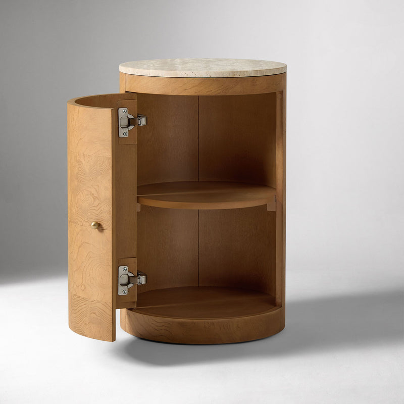 BEAUX TRAVELTINE & BURL NIGHTSTAND