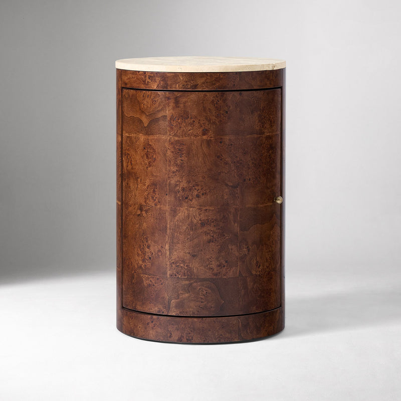 BEAUX TRAVELTINE & BURL NIGHTSTAND