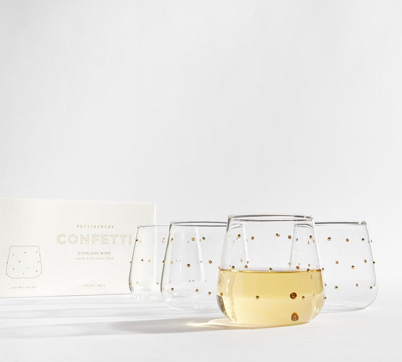 CONFETTI CELEBRATION STEMLESS WINE GLASSES  SET OF 4