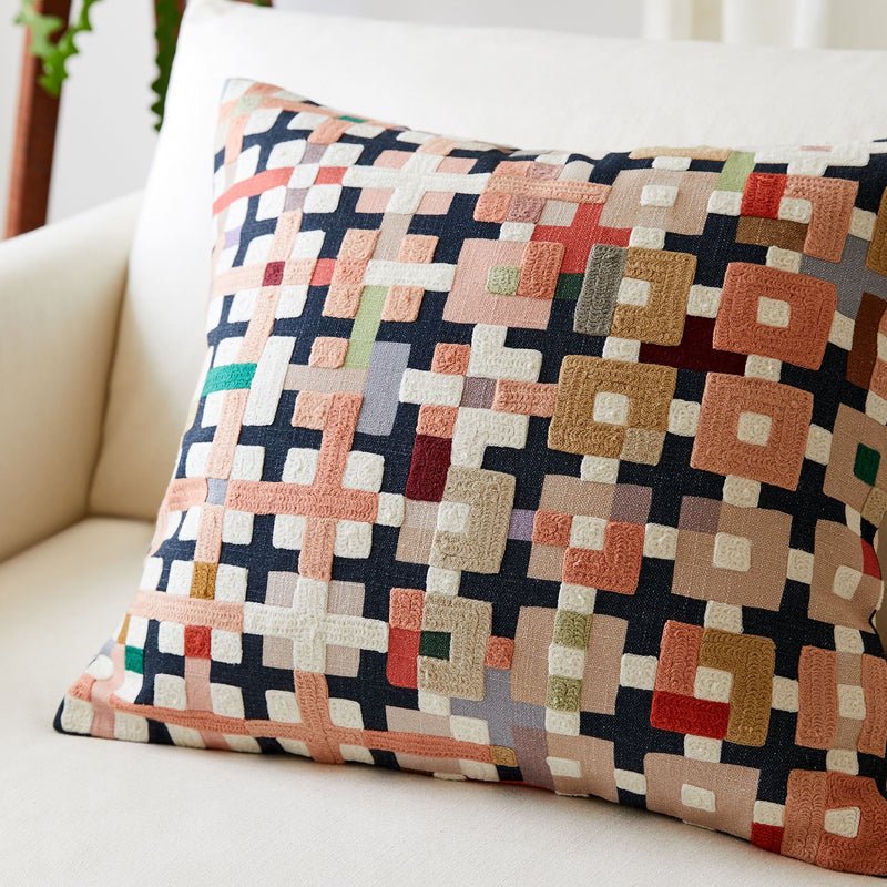 CREWEL PATCHWORK PILLOW COVER