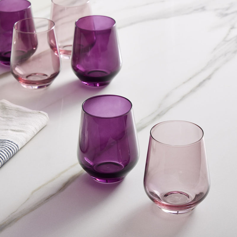 ESTELLE COLORED STEMLESS WINE GLASSES (SET OF 6)