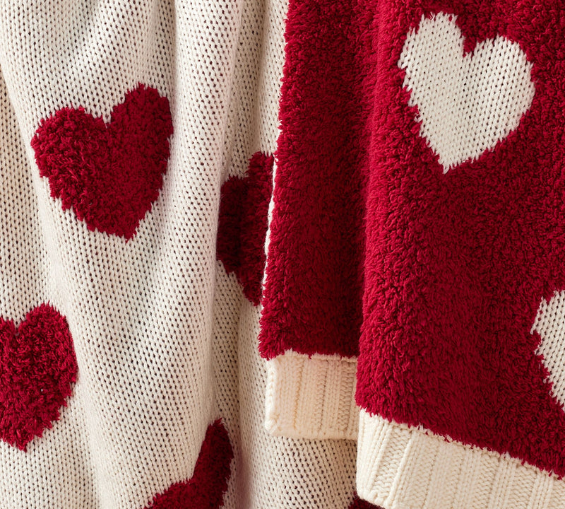 HEART JACQUARD KNIT THROW BLANKET