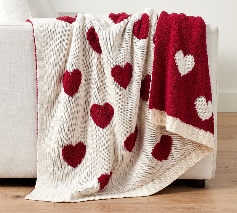 HEART JACQUARD KNIT THROW BLANKET