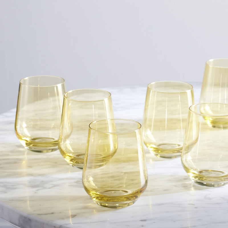 ESTELLE COLORED STEMLESS WINE GLASSES (SET OF 6)