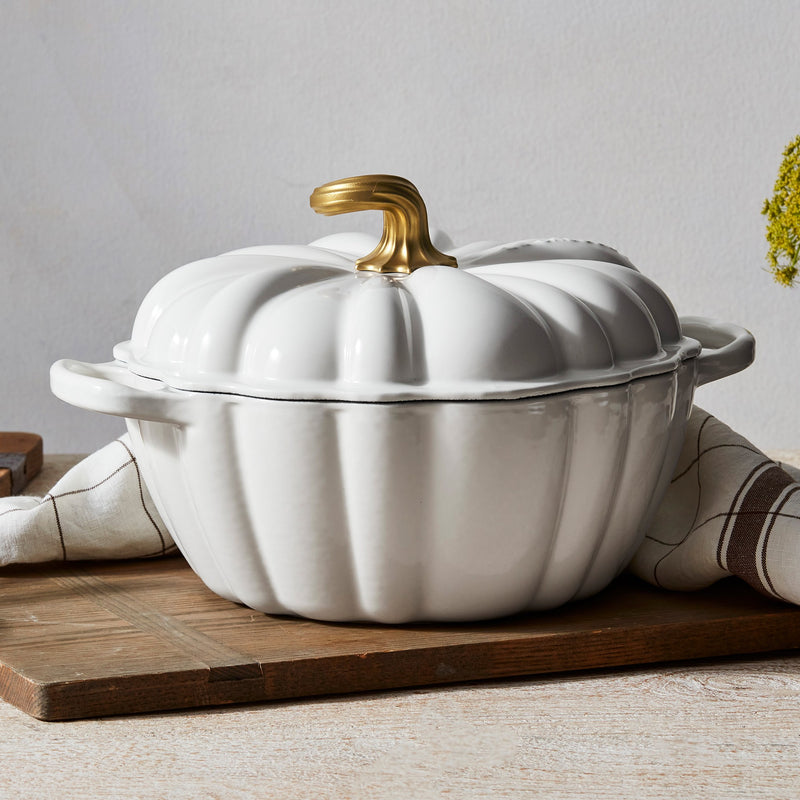 LE CREUSENT ENAMELED CAST IRON PUMPKIN COCOTTE   4 QT.