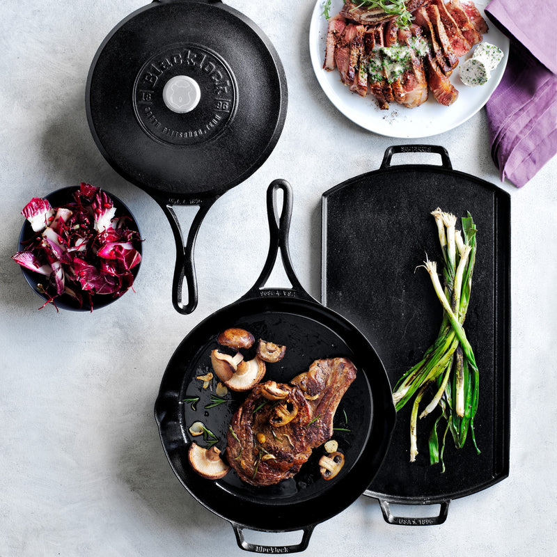 LODGE BLACKLOCK TRIPLE SEASONED CAST IRON DOUBLE BRUNER GRIDDLE