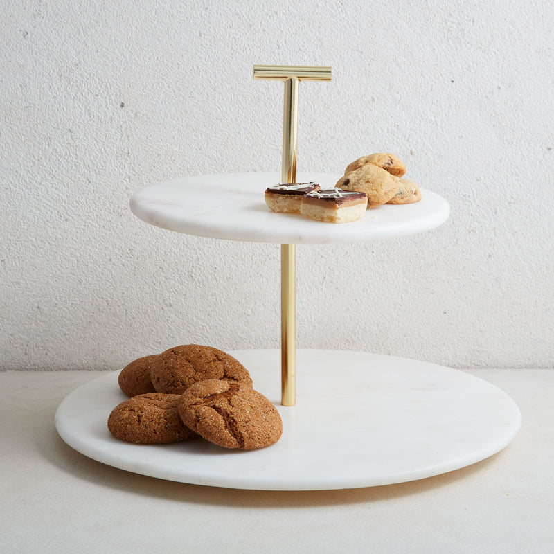 MARBLE & BRASS 2-TIER CAKE STAND