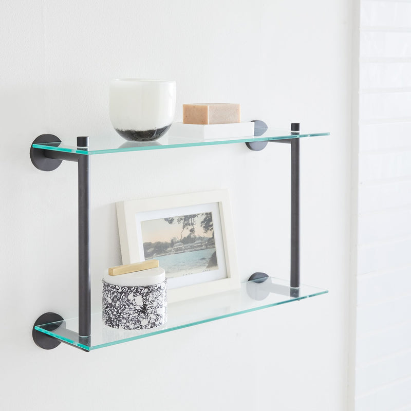 DOUBLE TIERED GLASS BATHROOM SHELF