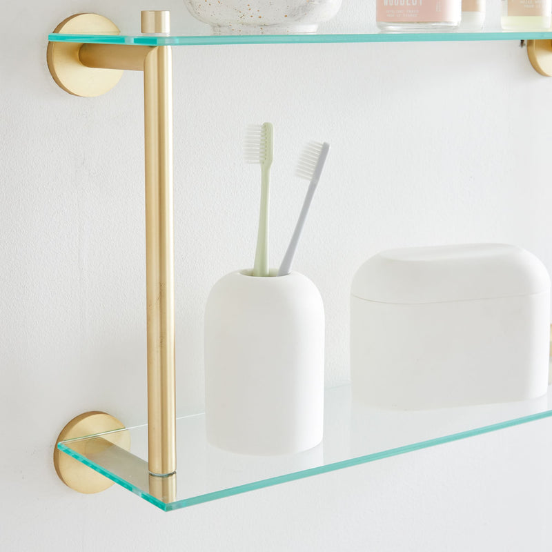 DOUBLE TIERED GLASS BATHROOM SHELF