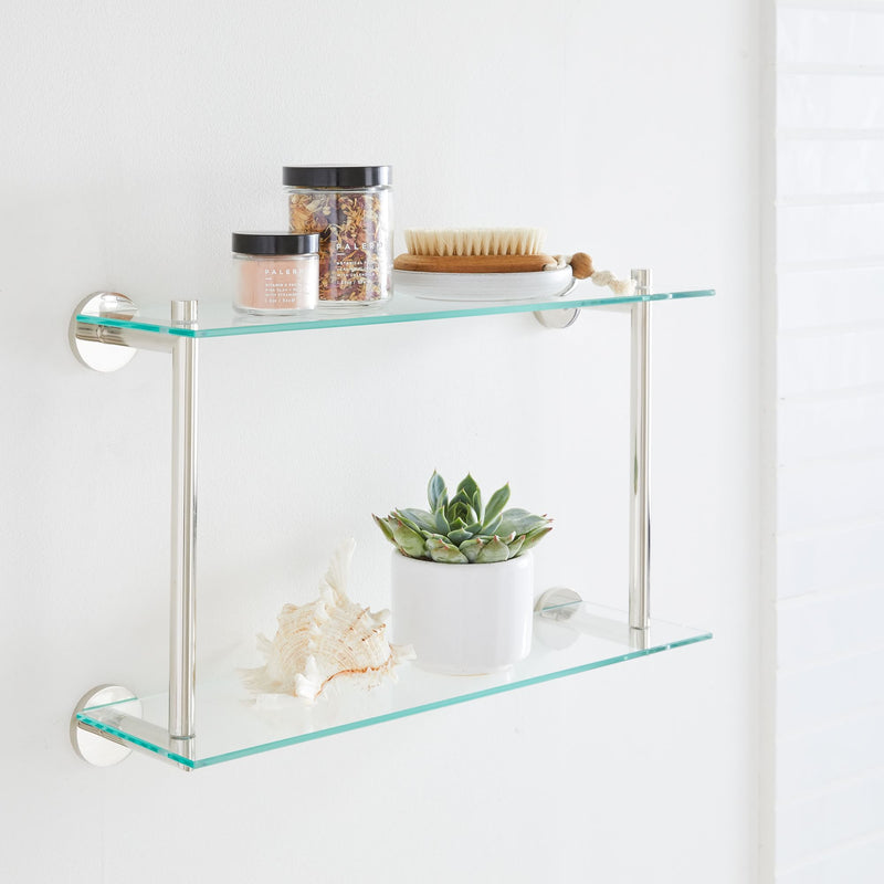 DOUBLE TIERED GLASS BATHROOM SHELF