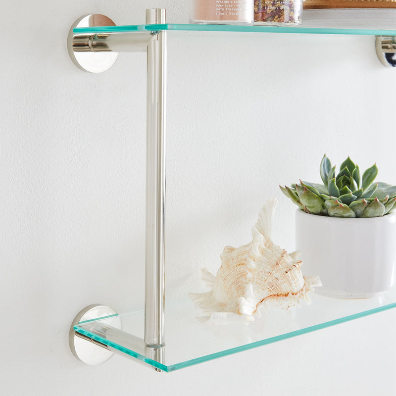 DOUBLE TIERED GLASS BATHROOM SHELF