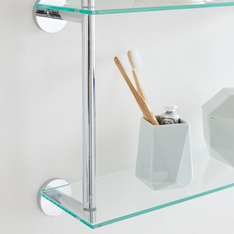 DOUBLE TIERED GLASS BATHROOM SHELF