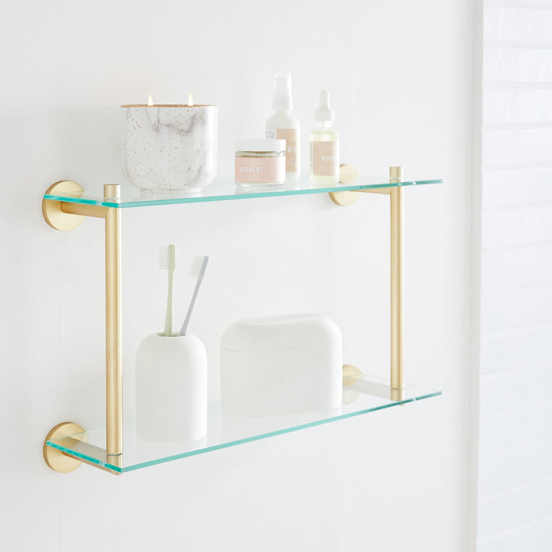 DOUBLE TIERED GLASS BATHROOM SHELF