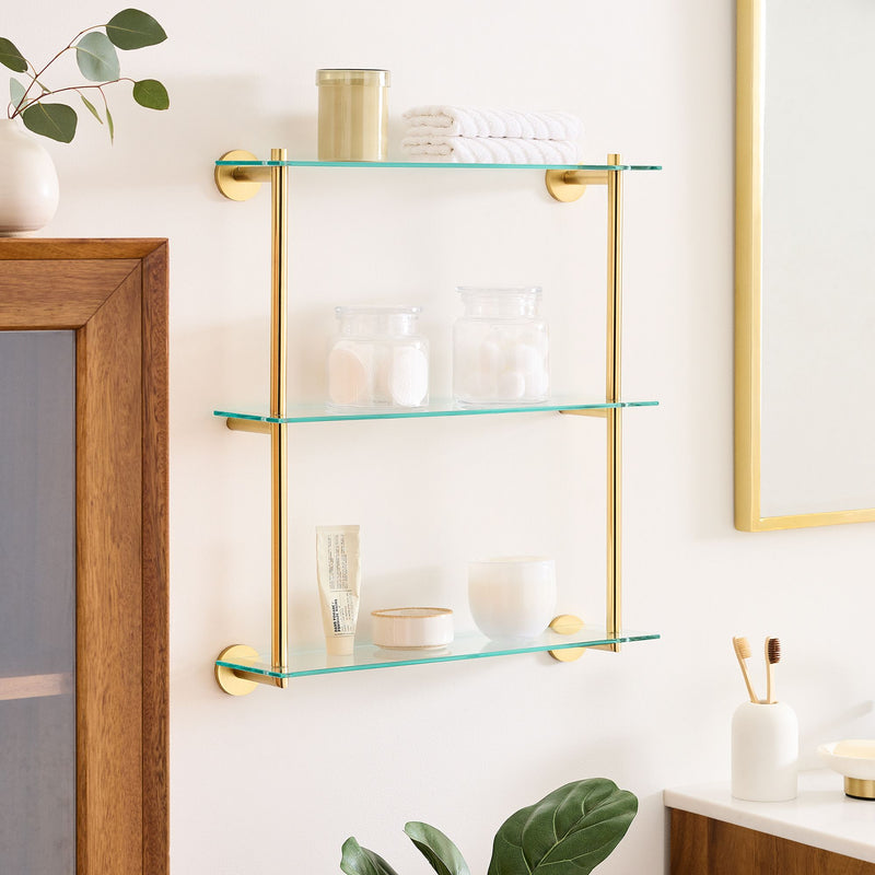 TRIPLE TIERED  GLASS BATHROOM SHELF