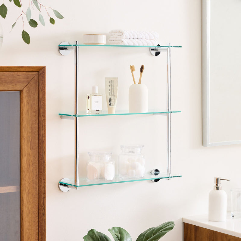 TRIPLE TIERED  GLASS BATHROOM SHELF