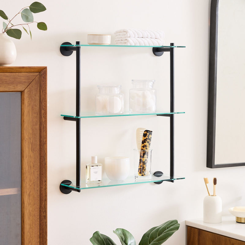 TRIPLE TIERED  GLASS BATHROOM SHELF