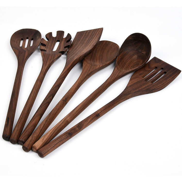 6 PIECE BLACK WALNUT COOKING UTENSILS