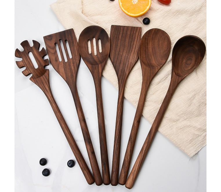 6 PIECE BLACK WALNUT COOKING UTENSILS